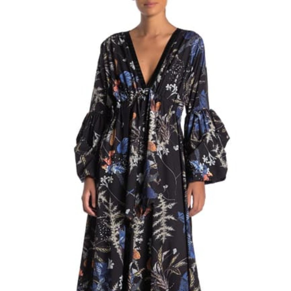 Floral Long Sleeve Dress - Black